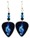 Flaming Blue Treble Clef Guitar Pick Earrings, Handmade in the USA