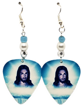 Jesus Face Guitar Pick Earrings, Handmade in the USA