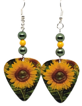 Sunflower Guitar Pick Earrings, Handmade in the USA