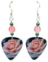 Pink Rose, Flower Guitar Pick Earrings, Handmade in the USA