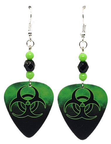 Biohazard Symbol Guitar Pick Earrings, Handmade in the USA