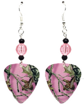 Pink Camo Camouflage Guitar Pick Earrings, Handmade in the USA