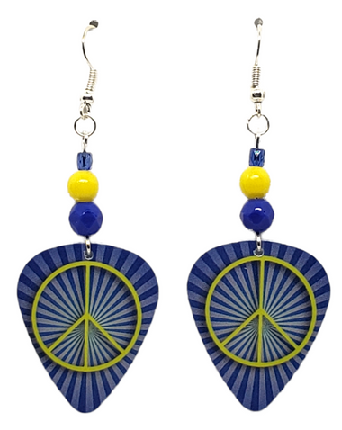 Hippie Peace Sign Guitar Pick Earrings, Handmade in the USA
