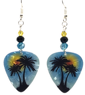 Palm Trees Guitar Pick Earrings, Handmade in the USA