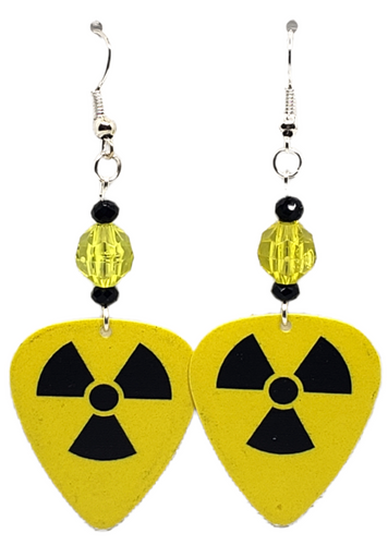 Radioactive Symbol Guitar Pick Earrings, Handmade in the USA