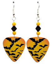 Halloween Bats on Guitar Pick Beaded Earrings, Handmade in the USA