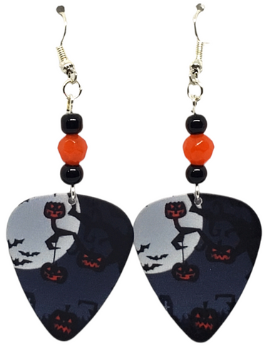 Halloween Jack-o-Lantern Pumpkins Guitar Pick Earrings