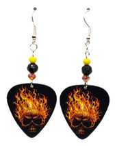 Flaming Skull Guitar Pick Earrings, Handmade in the USA