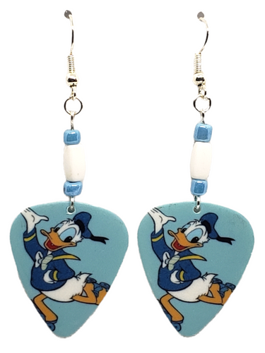 Donald Duck Guitar Pick Earrings, Handmade in the USA