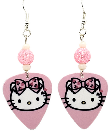 Hello Kitty Guitar Pick Earrings, Handmade in the USA