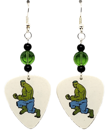 The Incredible Hulk Guitar Pick Earrings, Handmade in the USA