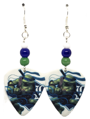 Ninja Turtles Leonardo Guitar Pick Earrings, Handmade in the USA