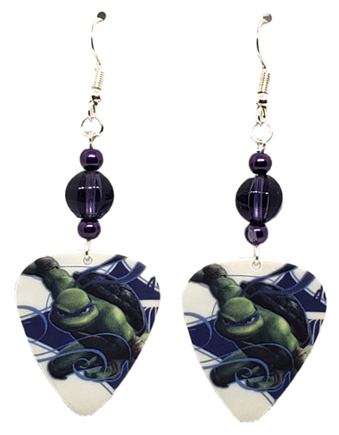Ninja Turtles Donatello Guitar Pick Earrings, Handmade in the USA