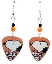 Snoopy Dog on Peach Guitar Pick Earrings, Handmade in the USA