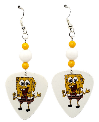 SpongeBob Squarepants Guitar Pick Earrings, Handmade in the USA