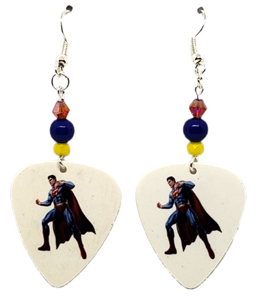 Superman Guitar Pick Earrings, Handmade in the USA
