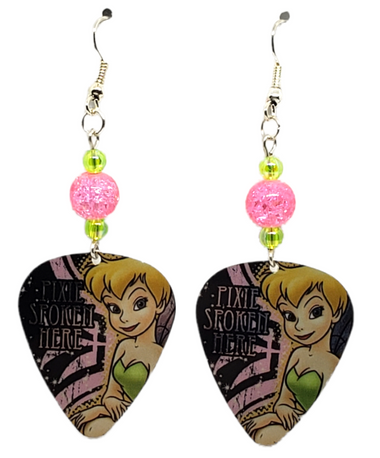 Tinkerbell Fairy Guitar Pick Earrings, Handmade in the USA