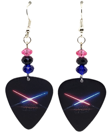 Star Wars Light Sabers Guitar Pick Earrings, Handmade in the USA