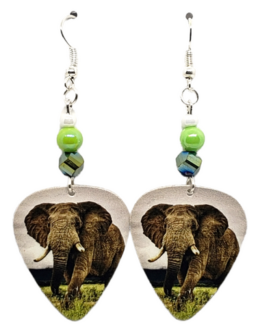 African Elephant Guitar Pick Earrings, Handmade in USA