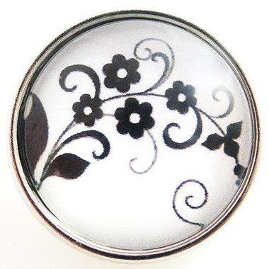 Black and White Flowers Snap Jewelry Charm, 20mm