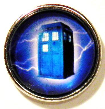 Dr. Who Tardis on Blue Snap Jewelry Charm, 18mm