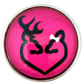 Browning Buck and Doe in Heart Shape on Pink Snap Jewelry Charm, 18mm