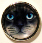 Siamese Cat Face with Blue Eyes Snap Jewelry Charm, 18mm