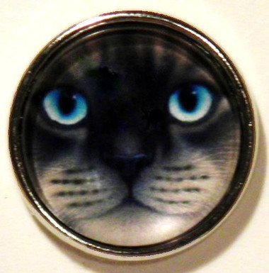 Siamese Cat Face with Blue Eyes Snap Jewelry Charm, 18mm