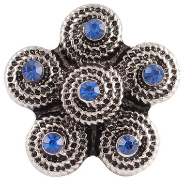 Silver Swirls with Dark Blue Rhinestones Snap Jewelry Charm, 20mm