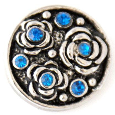 Silver Flowers with Dark Blue Rhinestones Snap Jewelry Charm, 20mm