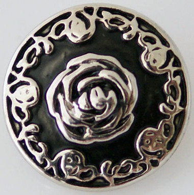 Silver Rose on Black Enamel Snap Jewelry Charm, 20mm