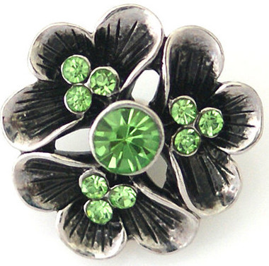 Flower Shaped Snap with Green Rhinestones Snap Jewelry Charm, 20mm