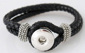 Double Strand Black Braided Leather Snap Bracelet