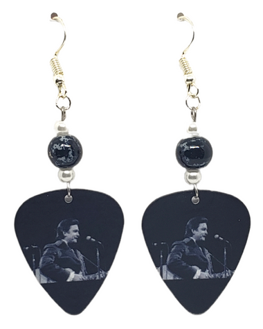 Musician Johnny Cash, Country Music Legend Guitar Pick Beaded Earrings
