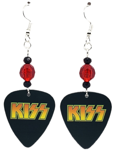 Kiss Logo Guitar Pick Earrings, Handmade in USA