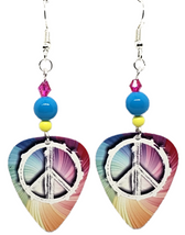 Hippie Peace Sign Guitar Pick Earrings, Handmade in the USA
