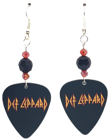 Def Leppard Rock Band Guitar Pick Beaded Earrings, Handmade in USA