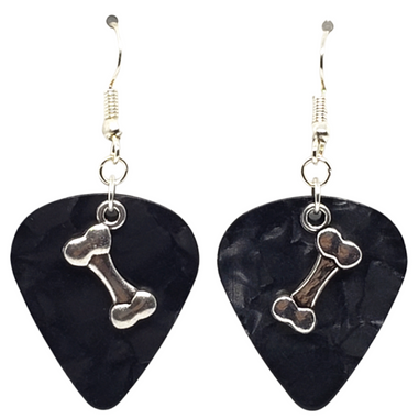 Puppy Dog Bone Charm on Guitar Pick Earrings