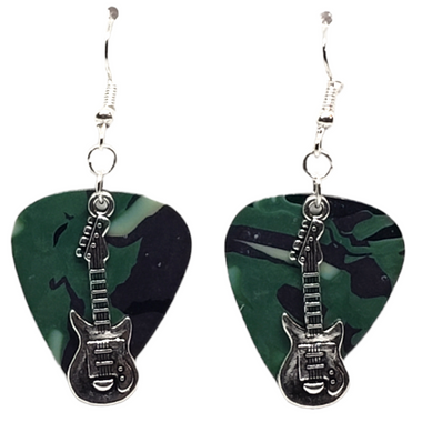 Electric Guitar Charm on Guitar Pick Earrings, Handmade in the USA