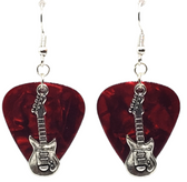 Electric Guitar Charm on Guitar Pick Earrings, Handmade in the USA