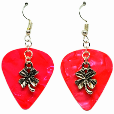 Four Leaf Clover, Shamrock, St. Patrick's Day Charm on Guitar Pick Earrings Handmade in the USA