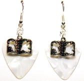 Bible Book Charm with Cross and Dove on White Guitar Pick Earrings, Handmade in the USA
