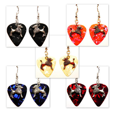 Dog Poodle Charm on Guitar Pick Earrings Handmade in the USA