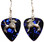 Dog Poodle Charm on Dark Blue Guitar Pick Earrings Handmade in the USA
