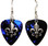 Fleur de Lis Charm Pointed Up on Dark Blue Guitar Pick Earrings