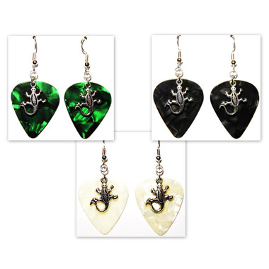 Lizard Gecko Reptile Charm on Guitar Pick Earrings Handmade in the USA