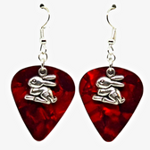 Easter Bunny Rabbit Charm on Guitar Pick Earrings - Handmade in USA