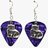 Fat Kitty Cat Kitten Charm on Guitar Pick Earrings Handmade in the USA