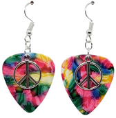 Peace Symbol Peace Sign Charm on Tie Dye Guitar Pick Earrings