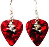 Halloween Witch on a Broom Charm on Red Guitar Pick Earrings